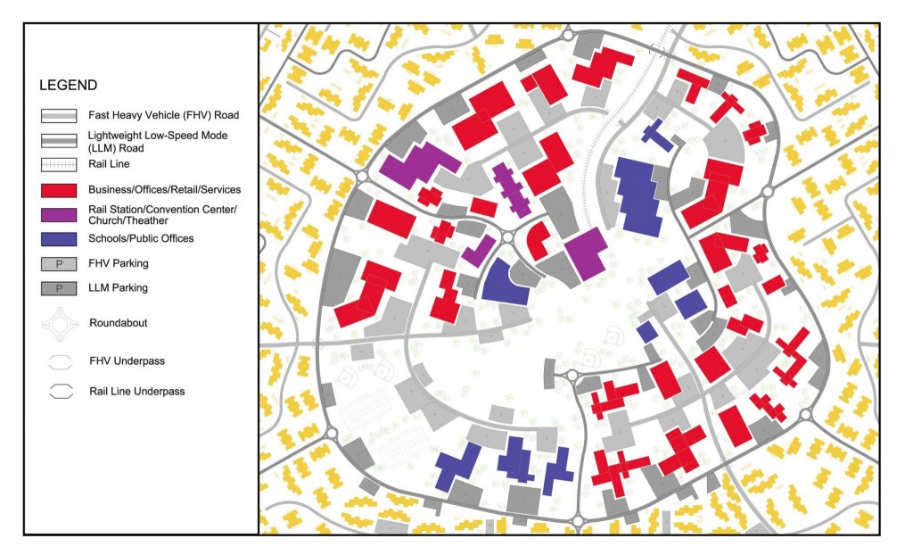 Figure 2. Town Center without Roads through Center